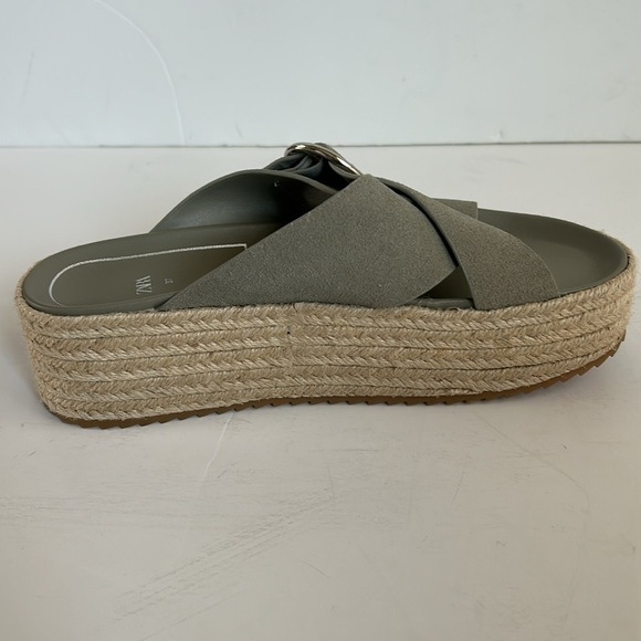 Zara espadrille platform sandal slide silver buckle sage gray green suede - Picture 9 of 16